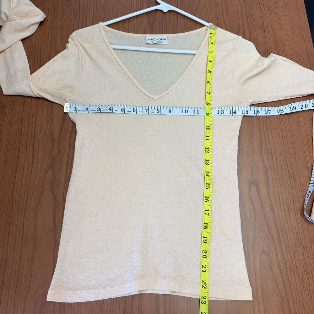 Michael Stars Peach V Neck Top One Size USA Made Stretch Fitted Minimalist Soft - Picture 6 of 9